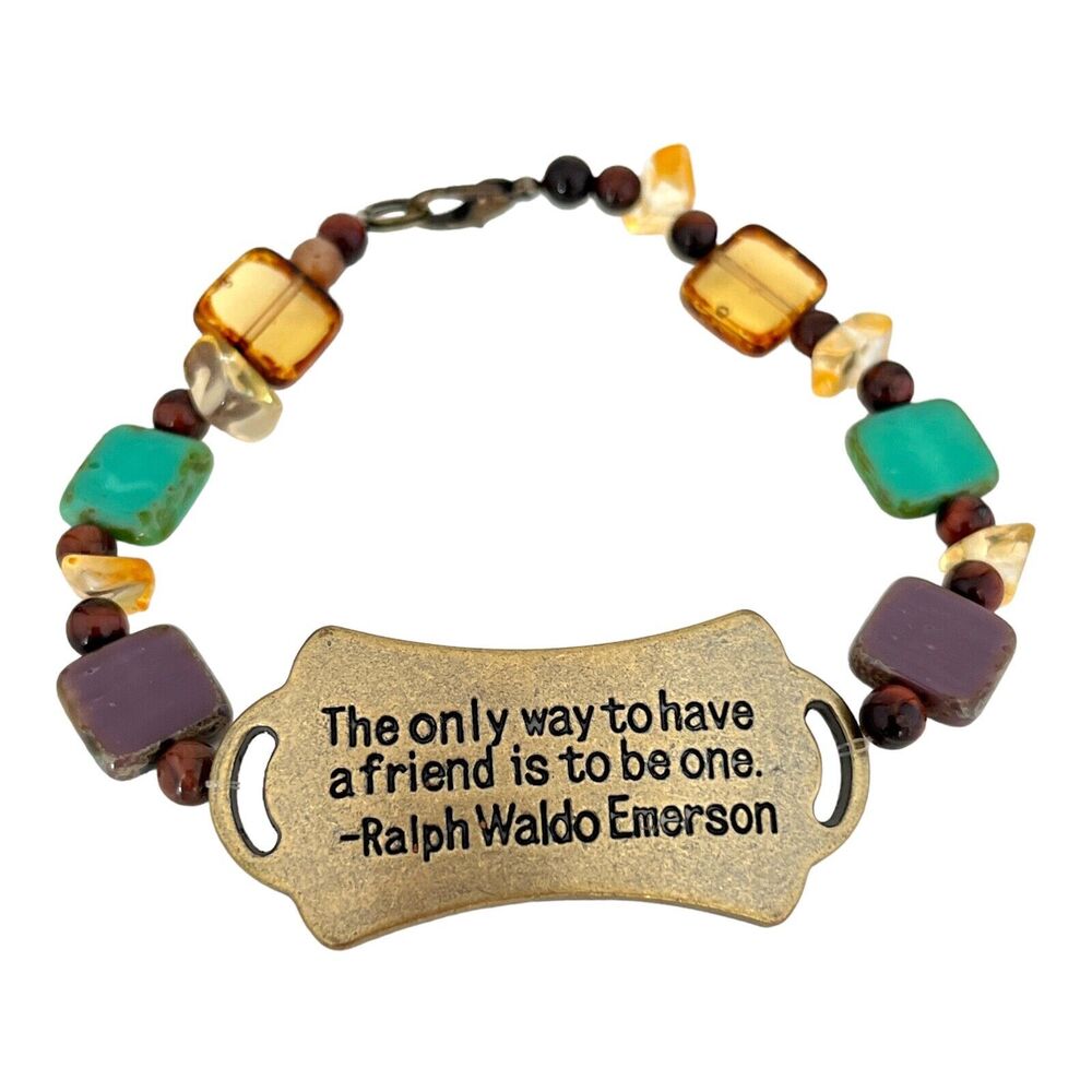 Friendship Bracelet Brass Tone Ralph Waldo Emerson Quote - 4J